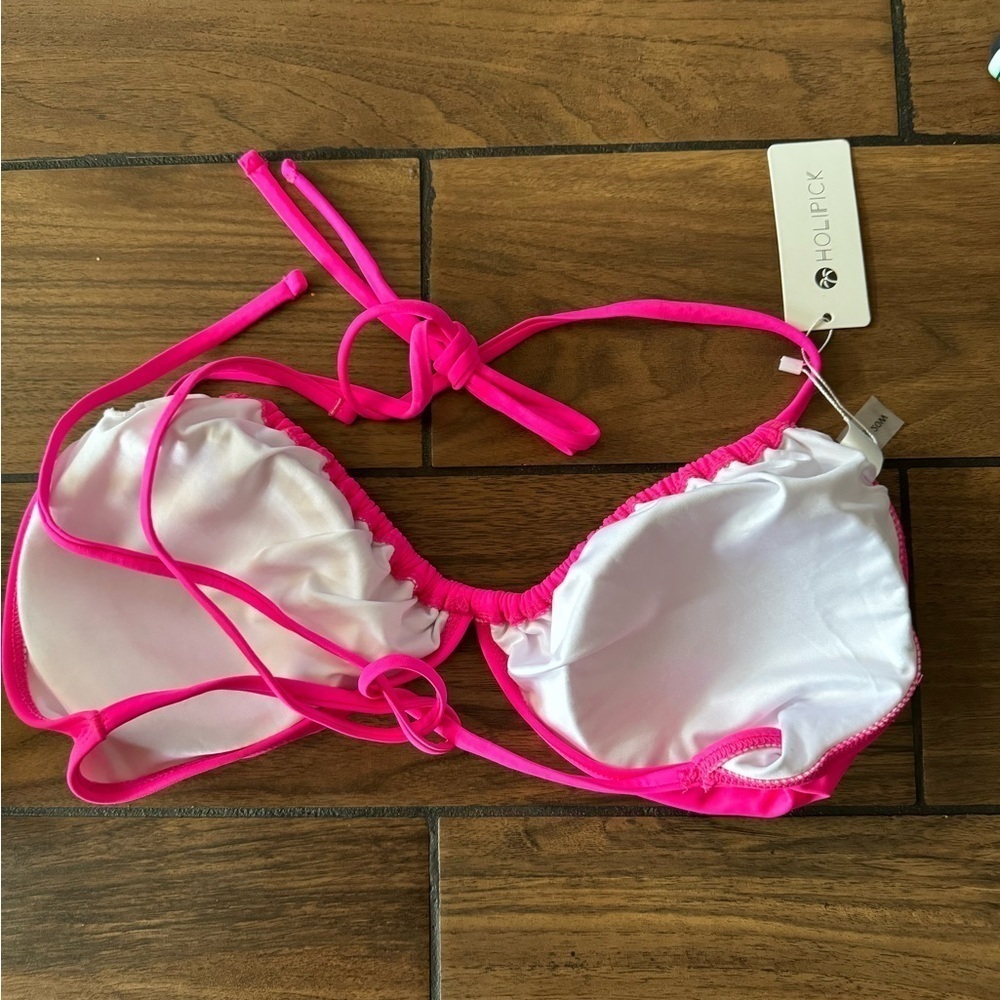 HOLIPICK  Bikini Halter Top with back Tie hot pink size 20W - Picture 5 of 7